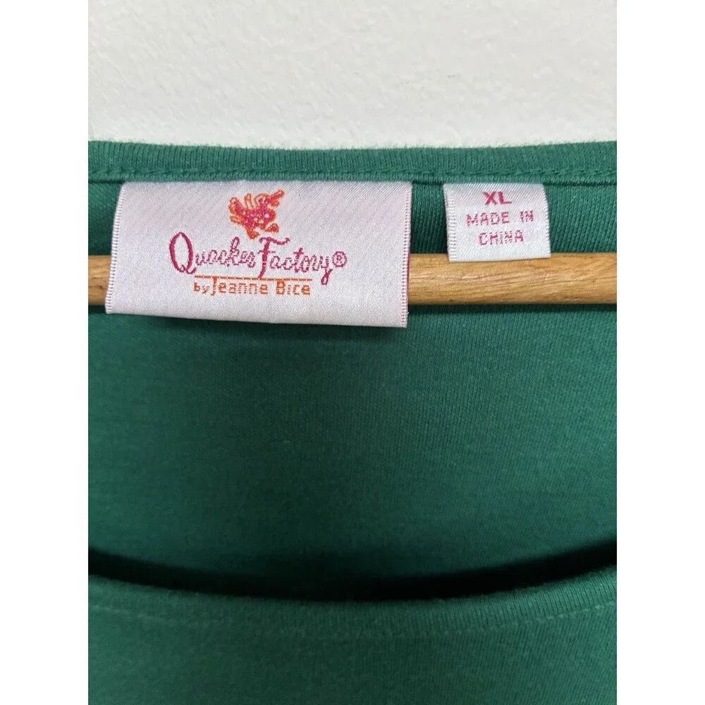 Quacker Factory Christmas Tree Blouse Women’s XL Green 3/4 Sleeve Cotton Blend